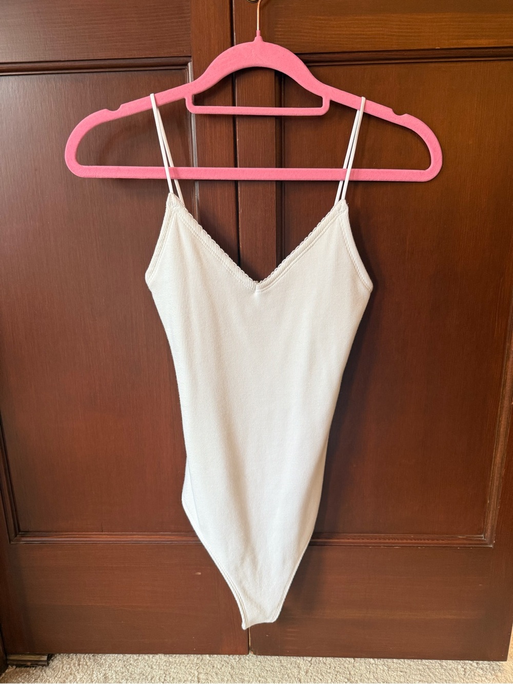 Abercrombie White Ribbed One-Piece Bodysuit with Spaghetti Straps
